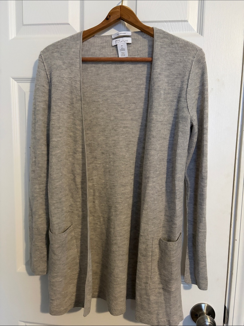 Nordstrom Signature Light Gray Open-Front Cardigan with Pockets - 100% Cashmere